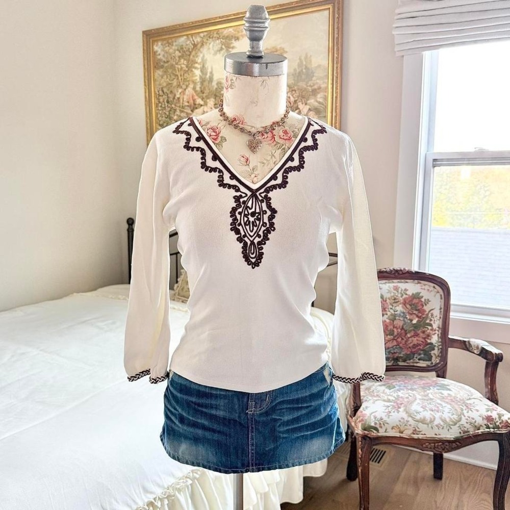 90s white embroidered peasant top Joseph A size medium